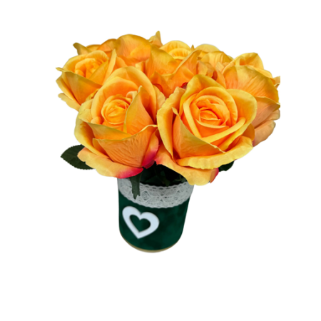Welurowy flowerbox butelkowa zieleń z bukietem róż
